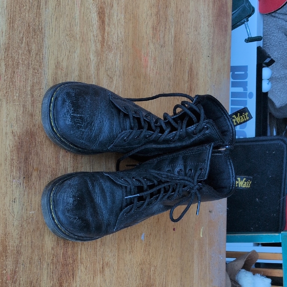 Kids US Black Leather Lace-Up Boots